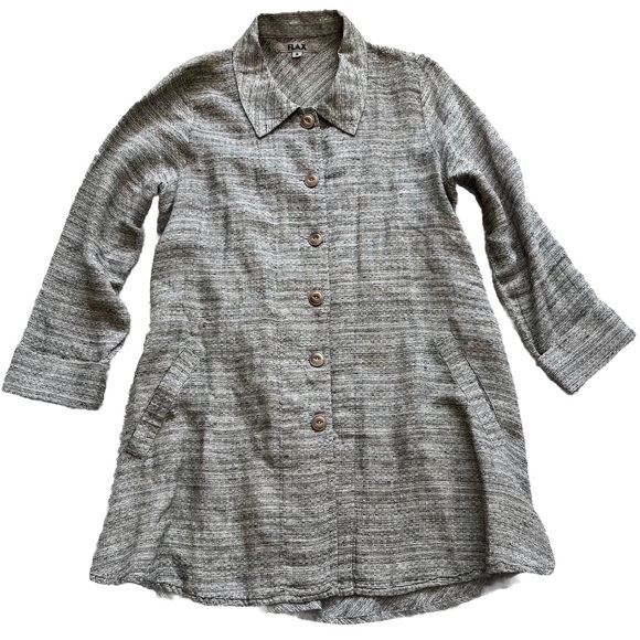 Flax Jackets & Blazers - FLAX 100% LINEN BUTTON DOWN LONG LINE JACKET SIZE SMALL LAGENLOOK SOPHISTICATED